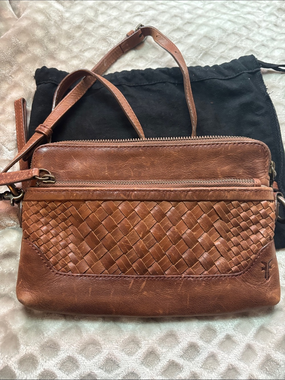 Frye Cognac Woven Leather Crossbody - Picture 2 of 4